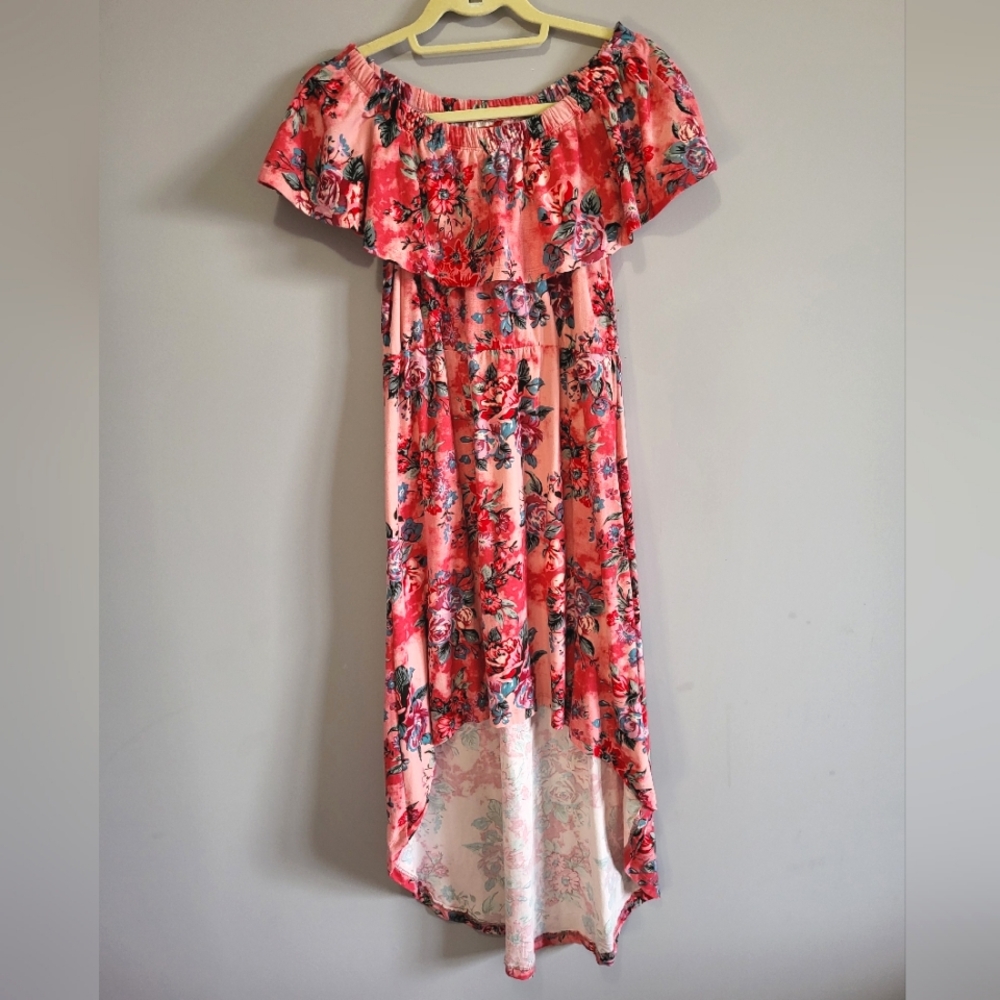 Pink floral high low dress